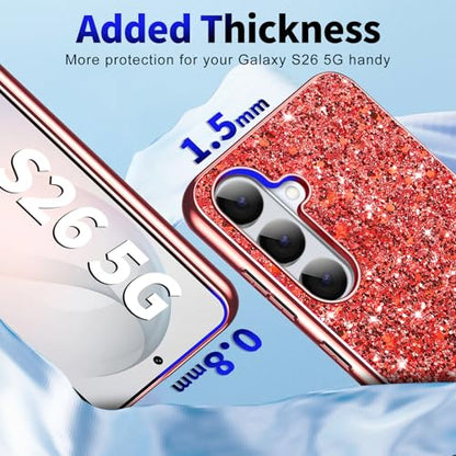 Galaxy S26 Glitter Case for Samsung Galaxy S26 5G Phone Case for Women Girls, Slim Ultra Thin Matte Back Shockproof Full Body Protective Cover for Samsung S26 5G, Crystal Bling Case, 2026 (Red) - color: Red