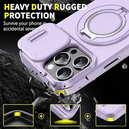 Rugged Shockproof Case for iPhone 17 Pro Max, Heavy Duty Protective Phone Case with Slide Camera Cover, 360° Rotatable Ring Stand & Magnetic Car Mount Compatible (Purple,iPhone 17 Pro Max) - color: Purple