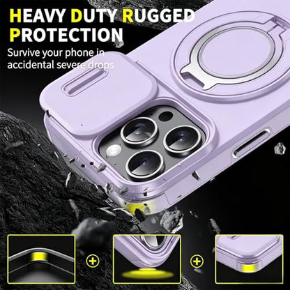 Rugged Shockproof Case for iPhone 17 Pro Max, Heavy Duty Protective Phone Case with Slide Camera Cover, 360° Rotatable Ring Stand & Magnetic Car Mount Compatible (Purple,iPhone 17 Pro Max) - color: Purple