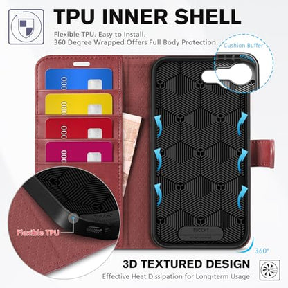 TUCCH Wallet Case for iPhone 17e & 16e (6.1"), 4 Card Slots, Dark Red | RFID Blocking, Viewing Stand, Shockproof TPU Shell, PU Leather, Magnetic Closure, Protective Folio Flip Cover - color: Dark Red