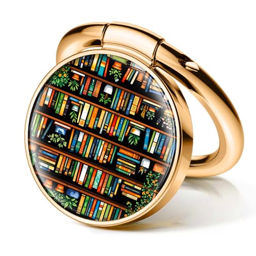 Cell Phone Ring Holder, Cute Phone Ring Grip Stand, 360°Rotation Funny Metal Kickstand Finger Grip Cute Book Shelf - color: Cute Book Shelf