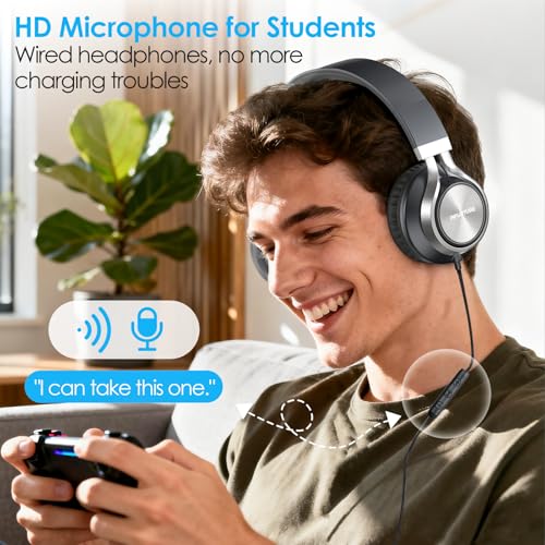 INFURTURE USB C Headphone for Kids & Adults Over-Ear Headphone with HD Mic - color: Black