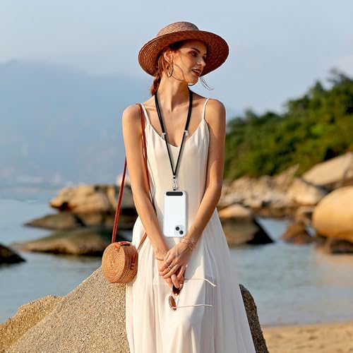 Phone Lanyard, Crossbody Multifuctional Lanyards Around the Neck,Wrist Strap Phone and Tether Pads Compatible with Most Smartphones - color: Black X2