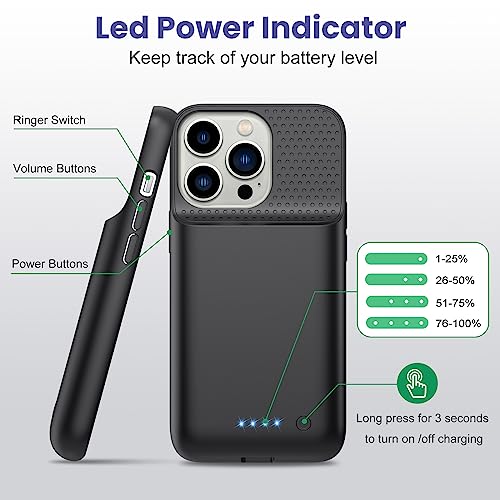 Feob Battery Case for iPhone 13/13 Pro/14,[2025 Upgraded] 7500 mAh Ultra-Slim Portable Extended Charger Cover for iPhone 13/13 Pro/14 Charging Case (6.1 Inch)-Black - color: Black