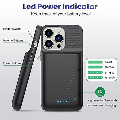 Feob Battery Case for iPhone 13/13 Pro/14,[2025 Upgraded] 7500 mAh Ultra-Slim Portable Extended Charger Cover for iPhone 13/13 Pro/14 Charging Case (6.1 Inch)-Black - color: Black