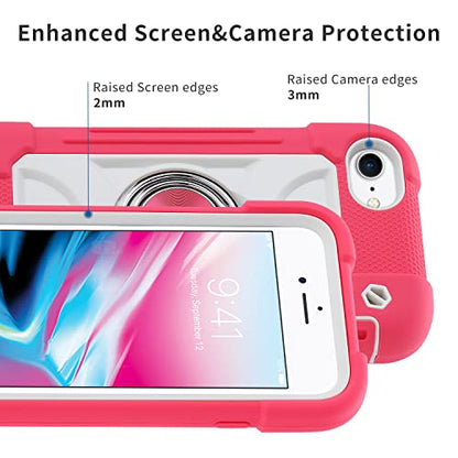 MARKILL Compatible with iPhone 8 Plus/6 Plus Case,iPhone 7 Plus case/iPhone 6S Plus Case 5.5 Inch with Ring Stand, Heavy-Duty Military Grade Shockproof Phone Cover. Hot Pink - color: Hot Pink, size: iPhone 8 Plus/iPhone 7 Plus/6S Plus/6 Plus 5.5"