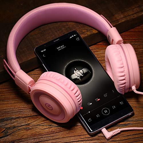 noot products K11 Kids Headphones Wired 3.5mm Jack Tangle-Free Soft Pink - color: Soft Pink