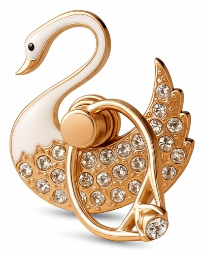 NXVX Swan Phone Ring Holder, White Crystal Finger Grip & Kickstand - color: Luxe Swan White