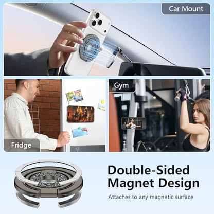 Magnetic Phone Ring for MagSafe Grip, Dual-Sided Magnetic Finger Ring Stand - color: Black
