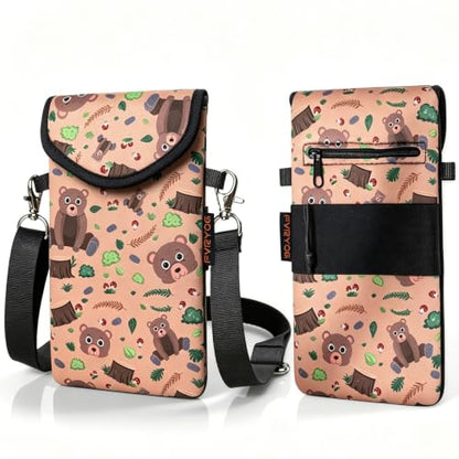 Neoprene Phone Sleeve Pouch Case Bag for Men Women w/Crossbody Strap/Neck Lanyard for iPhone 17/16/15/14 Pro Max, Samsung S25，Pixel 10 - color: Bear Woodland