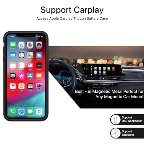 Battery Case for iPhone 11 Pro,Upgraded 10000mAh High Capacity Rechargeable Portable Extended Charger Case Wireless Charging Compatible with iPhone 11 Pro (5.8 inch) Charging Cover & Carplay (Black) - size: iPhone 11 Pro