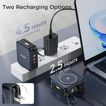 10000mAh Portable Charger Power Bank Built in Cables&Wall Plug - color: Deep Blue