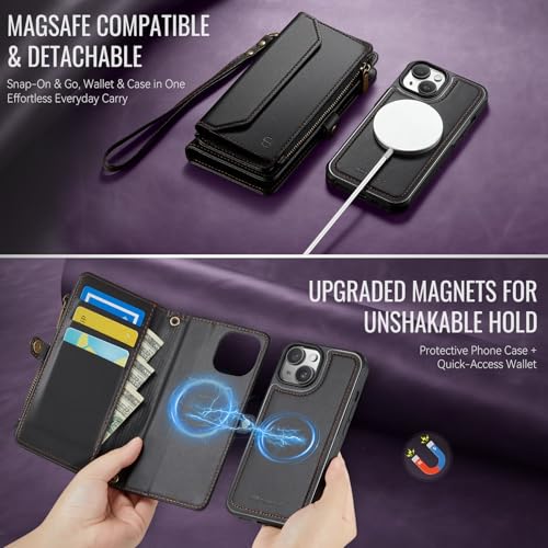 Strapurs for iPhone 15 Plus Magnetic Detachable Wallet Case, Black - color: (Detachable with Magsafe)-Black, size: iPhone 15 Plus - 6.7"