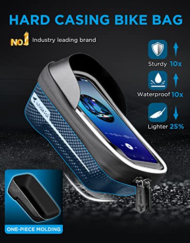 whale fall Bike Frame Bag, Molded Hard Shell, Reflective Bike Phone Holder | Waterproof Top Tube Bag with TPU Touchscreen, Fits Phones up to 7", Includes Rain Cover for Commuting and Night Riding - color: Black - Reflective Strip