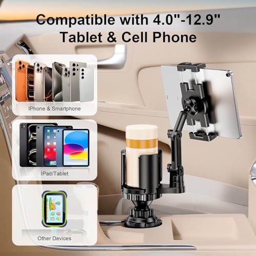Tablet Holder for Car, 3 in1 Stable Cup Holder ipad Car Mount with Expander