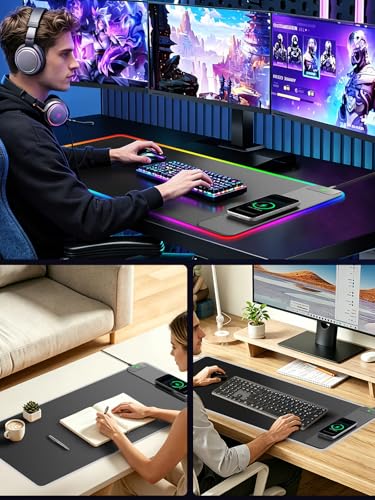 Wireless Charging Mouse Pad Gaming, 31.5"x15.8" Large Desk Mat, Waterproof - color: RGB-31.5"x15.8"-Right