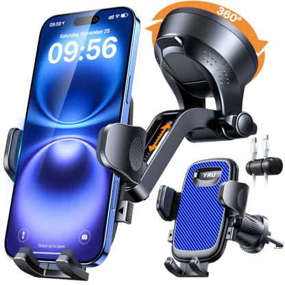 YRU 2026【100+LBS Suction & Flexible Low-Profile Arm】 Car Phone Holder Mount - color: Royal Blue