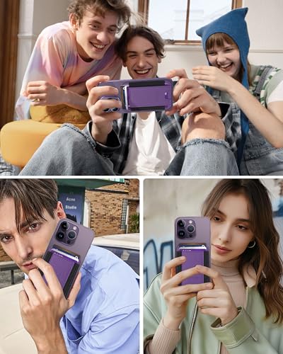 HiWe for MagSafe Wallet, 7 Cards Holder for Phone Case, RFID Blocking - color: Dark Purple Wallet & Black Band