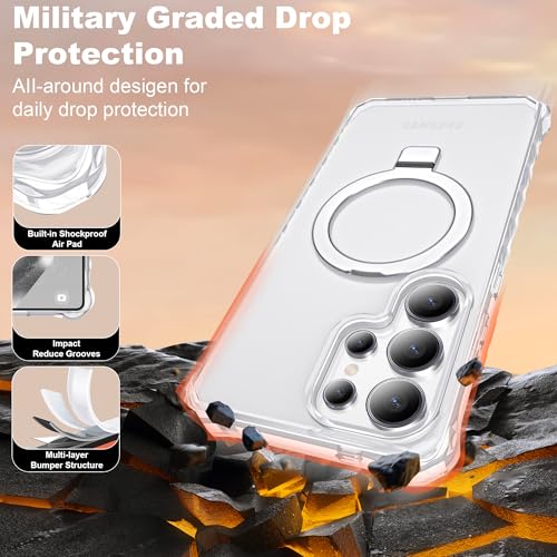 Compatible with Samsung Galaxy S25 Ultra Case 6.9'' Cute Wavy Frame with Magnetic Stand [Compatible with Mag-Safe] Military-Grade Translucent Phone Case for Women Girl, Translucent - color: Translucent, size: Samsung Galaxy S25 Ultra