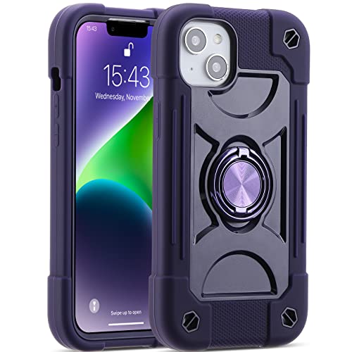 MARKILL Compatible with iPhone 14 Plus Case 6.7 Inch with 360 Degree Rotate Ring Stand, Military Grade Drop Protection Full Body Rugged Heavy Duty Protective Cover for iPhone 14 Plus - color: Deep Purple, size: iPhone 14 Plus 6.7"