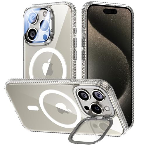 VOFATA [Upgraded] for iPhone 15 Pro Case with Camera Cover Stand [Fit for MagSafe][9H Camera Lens Protector] Mil-Grade Protection Transparent Magnetic iPhone 15 Pro Phone Case, Clear - color: Clear, size: for iPhone 15 Pro 6.1"
