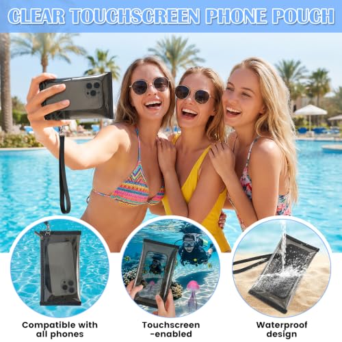 3-Piece Iridescent Beach Bag Set for Women, Large PVC Pool Bag Set | Includes Summer Beach Tote, Cosmetic Bag and Touchscreen Phone Pouch for Pool, Travel and Vacation - color: Black