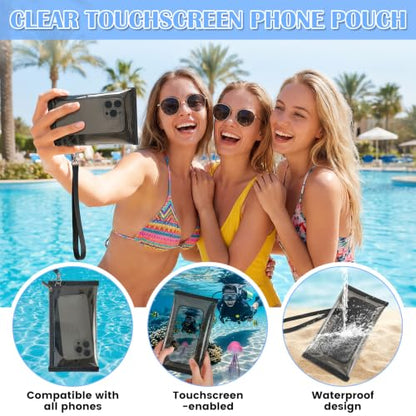 3-Piece Iridescent Beach Bag Set for Women, Large PVC Pool Bag Set | Includes Summer Beach Tote, Cosmetic Bag and Touchscreen Phone Pouch for Pool, Travel and Vacation - color: Black