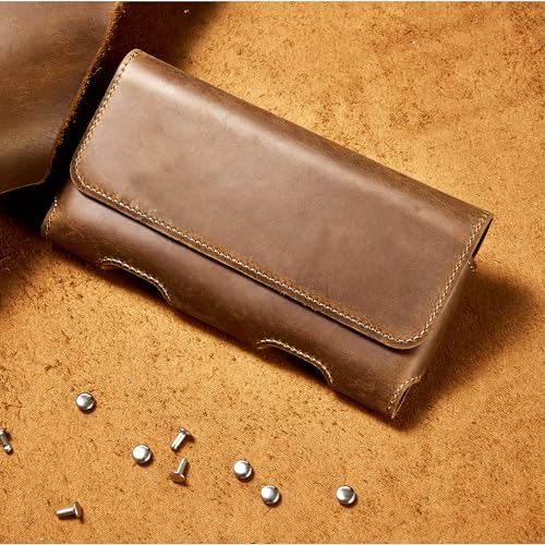 Gcepls Leather Phone Holster for iPhone 16 Pro Max,15 Pro Max,iPhone 14 Pro Max,13 Pro Max,Premium Genuine Leather Cell Phone Holster with Belt Clip,Phone Belt Holder Pouch Cover (Fits Thin Case on) - color: Brown, size: Large(6.65x 3.45 x0.63”)