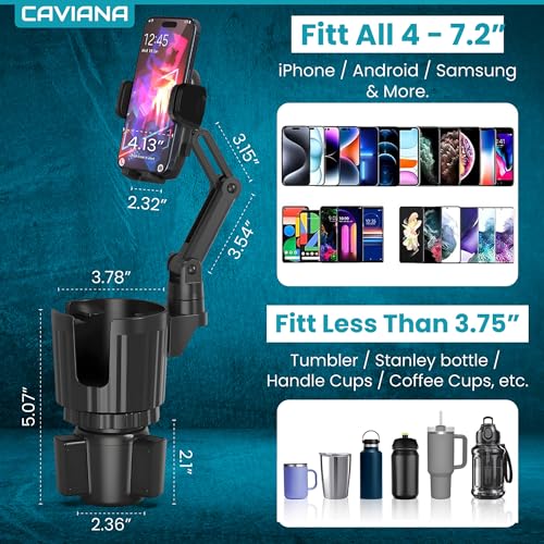 Phone Holder & Phone Mount for Car & Cup Holder Expander – 2-in-1 for Smartphones, Bottles, Tumblers & Coffee Mugs – Strong Clamp, Anti-Shake, 360° Rotation
