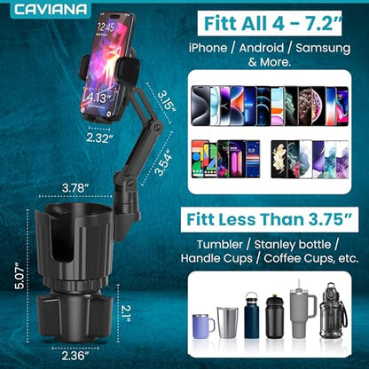 Phone Holder & Phone Mount for Car & Cup Holder Expander – 2-in-1 for Smartphones, Bottles, Tumblers & Coffee Mugs – Strong Clamp, Anti-Shake, 360° Rotation
