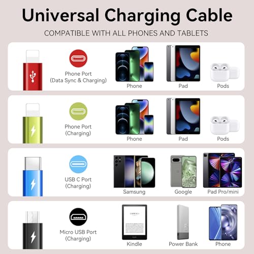 4 in 1 Multi Charging Cable 3.5A, 2Pack 6Ft 4 in 1 Multiple Charging Cord - size: 6Ft