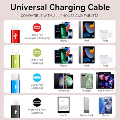 4 in 1 Multi Charging Cable 3.5A, 2Pack 6Ft 4 in 1 Multiple Charging Cord - size: 6Ft