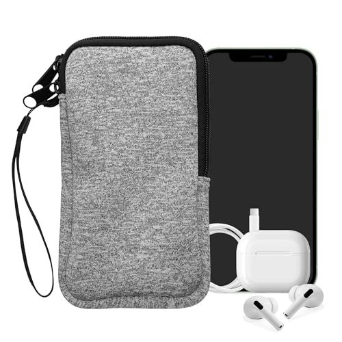 kwmobile Universal Phone Pouch Size XXL - 7" - Neoprene Smartphone Pouch with Zip - Water-Repellent Mobile Phone Case - Sleeve in Light Grey/White - color: light grey / white, size: XXL - 7"