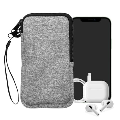 kwmobile Universal Phone Pouch Size XXL - 7" - Neoprene Smartphone Pouch with Zip - Water-Repellent Mobile Phone Case - Sleeve in Light Grey/White - color: light grey / white, size: XXL - 7"