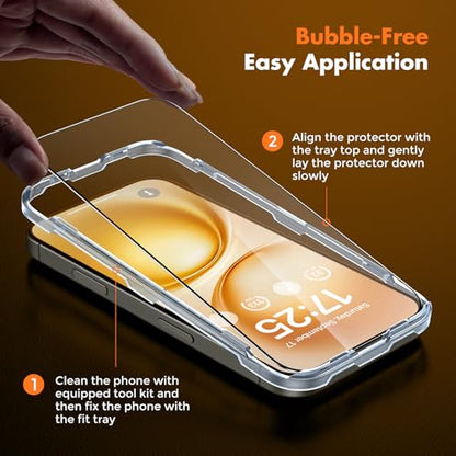 UNBREAKcable 3-Pack Screen Protector for iPhone 15 Pro, Double Shatterproof Tempered Glass [Easy Installation Frame] [9H Hardness] [Full Coverage] [HD Clear] for iPhone 15Pro 6.1 inch - size: iPhone 15 Pro