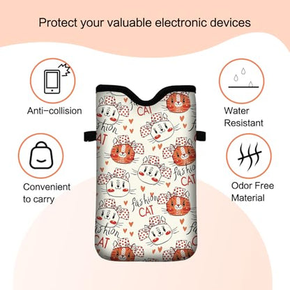Men Women Neoprene Cell Phone Sleeve Pouch Case Bag with Crossbody Strap/Neck Lanyard 7.5 X 4.3 in (Cute Bowtie Cat Print Pattern) - color: Cute Bowtie Cat Print Pattern