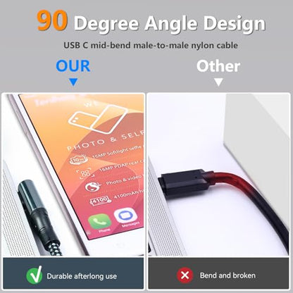 Danfetsoy 240W Right Angle USB C to USB C Cable [6.6ft / 2Pack Type C ], Nylon Braided Type C Male to Male Fast Charging Cable for iPhone 16/15, Galaxy S25/S24 Ultra, MacBook, Laptop, Black