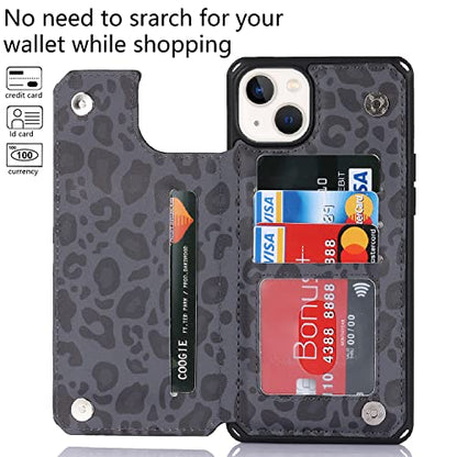 Cavor for iPhone 14 Wallet Case with Card Holder for Women Men, Black - color: E-Black