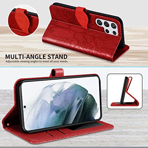 Wallet Case for Samsung Galaxy S22 Ultra with Card Holder/Slot,Leather Flip Folio Stand Shell Magnetic Closure Wrist Strap Kickstand Phone Case(Galaxy S22 Ultra 6.8 inch) Red - color: Red, size: Samsung Galaxy S22 Ultra