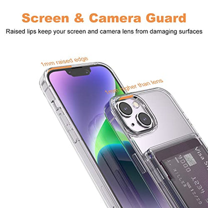 for iPhone 14 Plus Clear Card Case, Anti-Yellowing Slim Fit Thin TPU Bumper + PC Back Wallet Case with 2 Cards Holder - color: Clear, size: iPhone 14 Plus