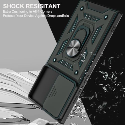 for Galaxy Note 20 Ultra Case, with Self Healing Flexible TPU Screen Protective [2 Pack] & Slide Camera Cover, 360°Rotation Ring Kickstand [Military Grade] Case. (Green) - color: N-Green