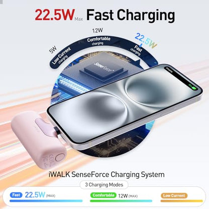 iWALK Portable Charger 5500mAh Next-Gen Small Power Bank 22.5W Fast Charging Battery USB-C Portable Phone Charger for iPhone 18/17/16/15 17 Plus 17 Pro Max iPad, Samsung Galaxy S25 S24 Android, Pink - color: Pink