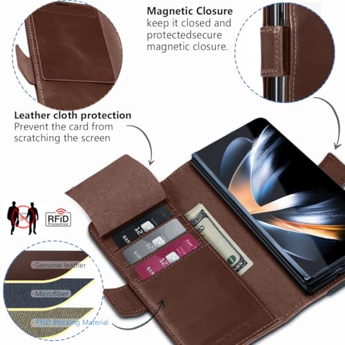 KEZiHOME Genuine Leather Wallet Case for Samsung Galaxy Z Fold 6 Brown - color: Brown, size: Galaxy Z Fold 6 Case