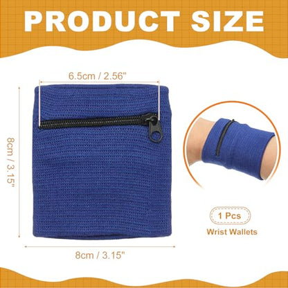 Wrist Wallet Wristband with Zipper, Cotton Wrist SweatBands Sports Absorb Sweat - color: Sapphire Blue