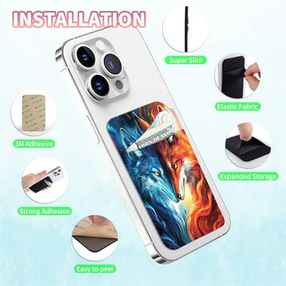 Phone Credit Card Holder Stick on, Phone Case Wallet, Cell Phone Pocket Self Adhesive Stretchy Lycra Stick on Wallet ID Credit Card Case Pouch Sleeve for All Smartphones, Red Blue Fox - color: Phone Case Wallet-611