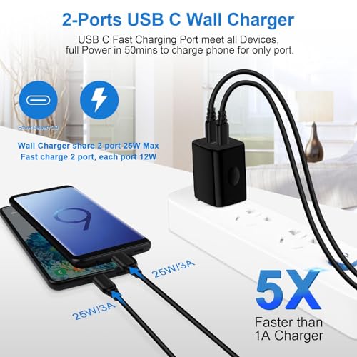 Charger Block 25W USB C Android Wall Charger Box 2 Port Super Fast Charging - color: Black