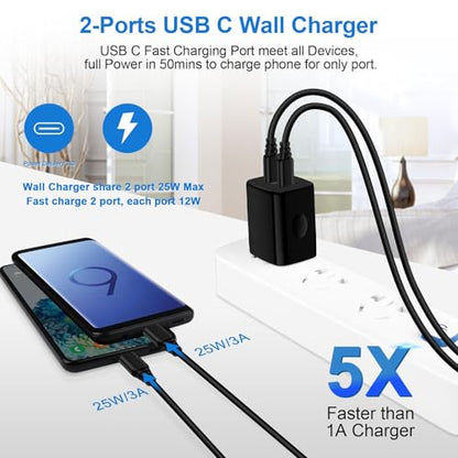 Charger Block 25W USB C Android Wall Charger Box 2 Port Super Fast Charging - color: Black
