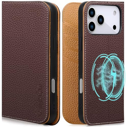 VISOUL Pebbled Genuine Leather Wallet Case for iPhone 17 Pro Max 6.9" 2025, Flip Folio Cover with RFID Blocking Card Holders, Kickstand, Soft TPU Protective Cover - Chocolate+Brown - color: Chocolate+Brown