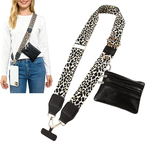 1Pack Canvas Phone Strap Crossbody Phone Strap Adjustable Anti Theft phone Lanyard for Women Phone Bags ID Cards - color: Leopard