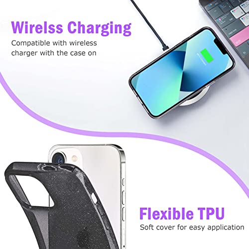 JJGoo Compatible with iPhone 13 Case, Glitter Soft TPU Shockproof Protective Bumper Cover, Sparkle Bling Sparkly Cute Slim Women Girls Phone Case for iPhone 13, 6.1inch, Black Glitter - color: Black Glitter